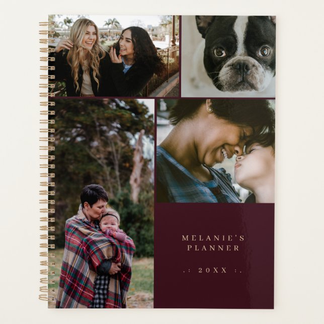 New Year Five Photo Elegant Photo Collage Burgundy Planner (Front)