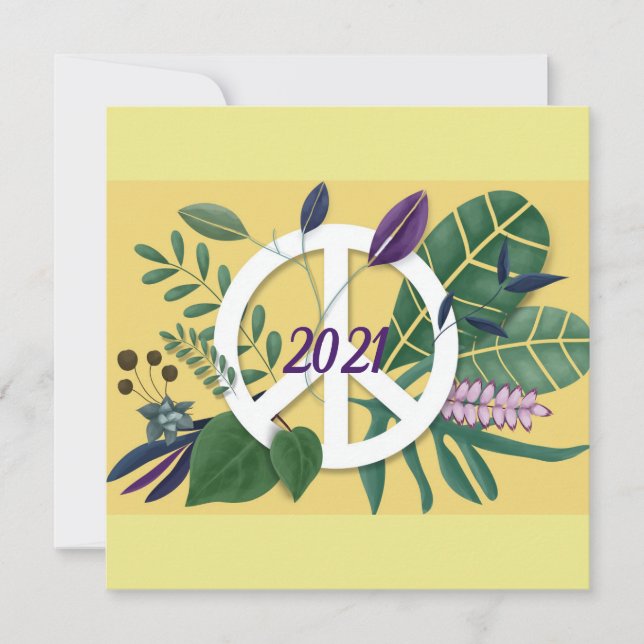 New Year Floral Inspirational Peace Yellow Flat Holiday Card (Front)