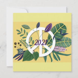 New Year Floral Inspirational Peace Yellow Flat Holiday Card