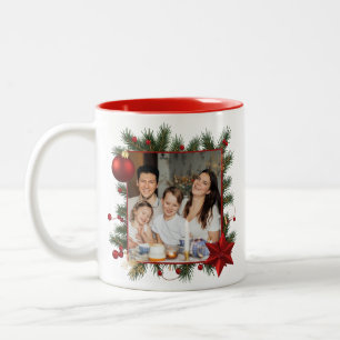 NEW YEAR  Frame with Red Star  Photo Family 2026 Two-Tone Coffee Mug
