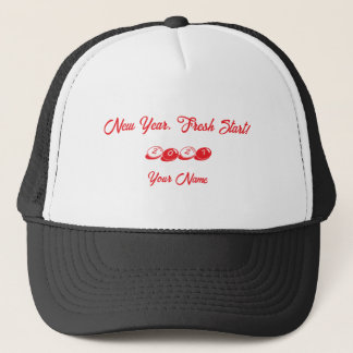 New Year, Fresh Start 2027 Wishes Printed Black Trucker Hat