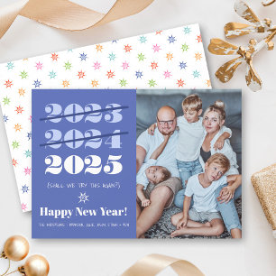 New Year Funny 3rd Time a Charm Modern Blue Photo  Holiday Card
