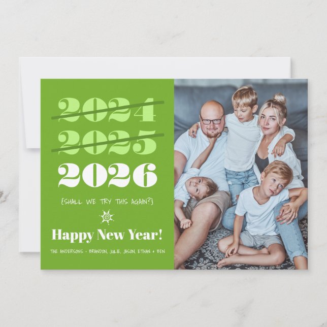 New Year Funny 3rd Time a Charm Modern Green Photo Holiday Card (Front)