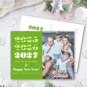New Year Funny 3rd Time a Charm Modern Green Photo Holiday Postcard