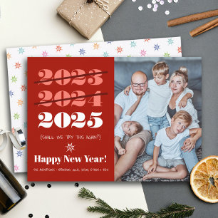 New Year Funny 3rd Time a Charm Modern Red Photo  Holiday Card