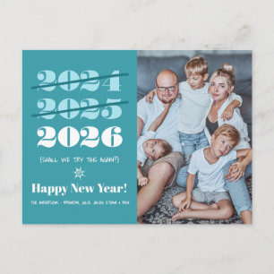 New Year Funny 3rd Time a Charm Modern Teal Photo Holiday Postcard