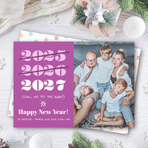 New Year Funny 3rd Time Charm Modern Purple Photo Holiday Card
