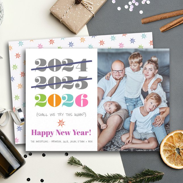New Year Funny Third Time a Charm Modern Photo Holiday Card (Creator Uploaded)