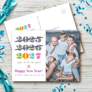 New Year Funny Third Time a Charm Modern Photo Holiday Postcard