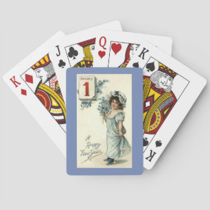 New Year Girl Playing Cards