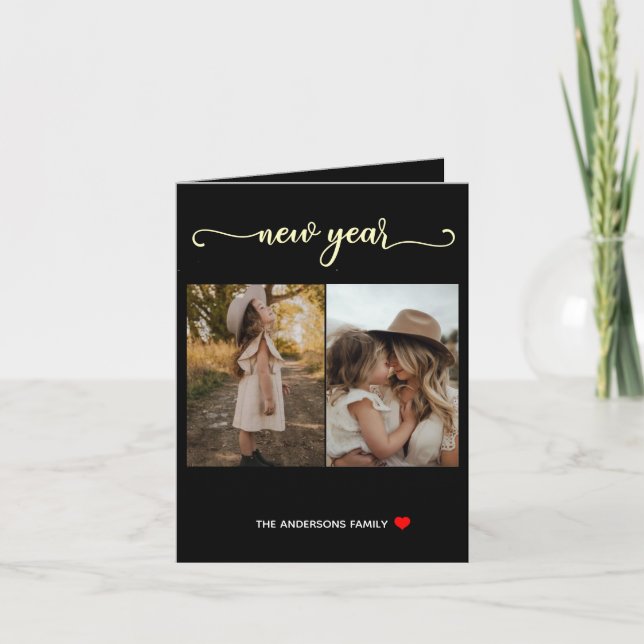 New Year | Gold  black| 2 Photo Card (Front)