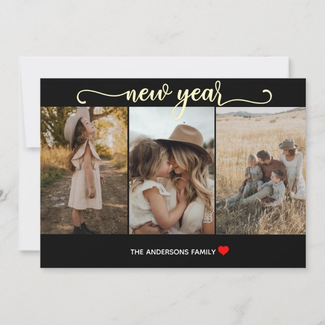 New Year | Gold  black | 3 Photo Card (Front)