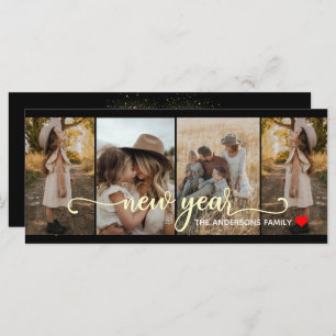 New Year Gold black 4 Photo Card
