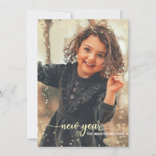 New Year Gold black Glitter Dots Photo Card