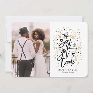 New Year Gold fireworks & stars Photo Card