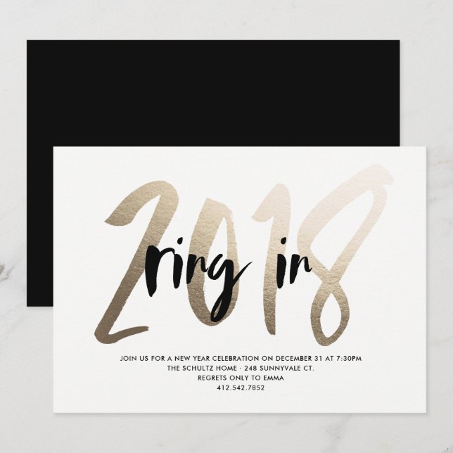 New Year Gold Foil Party Invitation (Front/Back)