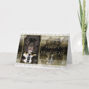 New Year - Golden Elegance - French Bulldog - Teal Holiday Card