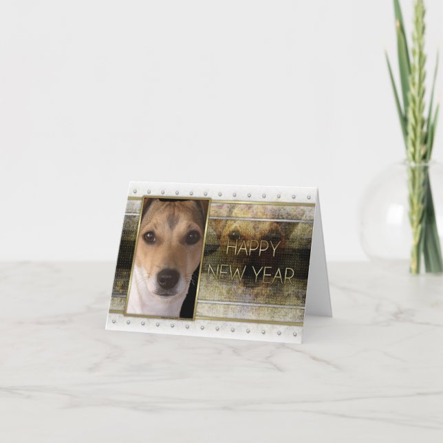 New Year - Golden Elegance - Jack Russell Holiday Card (Front)