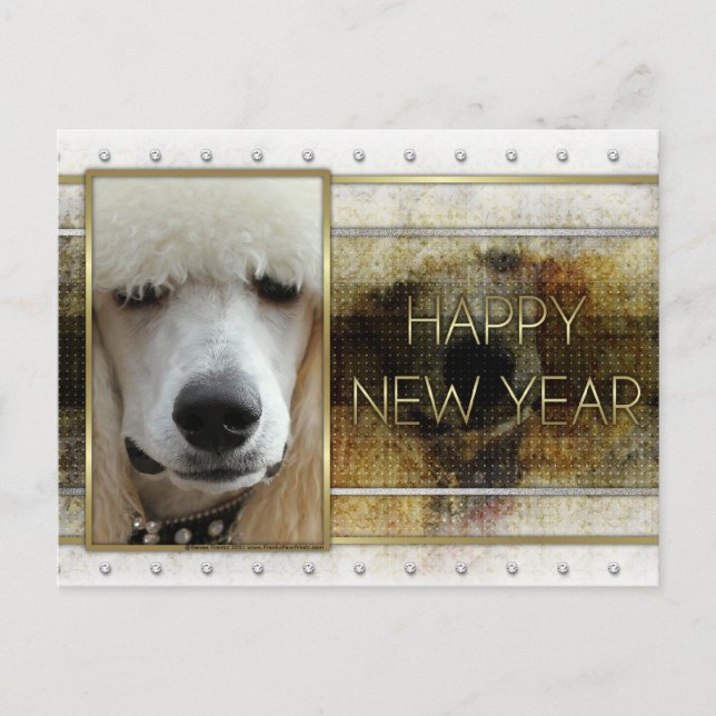New Year - Golden Elegance - Poodle Apricot Holiday Postcard (Front)