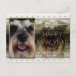 New Year - Golden Elegance - Schnauzer Holiday Postcard