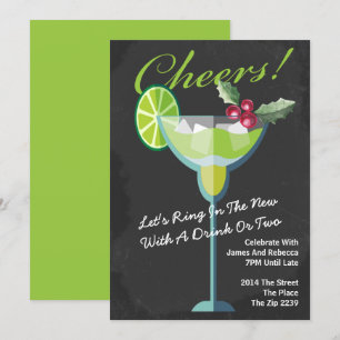 New Year Green Cocktail Party Personalised Invitation