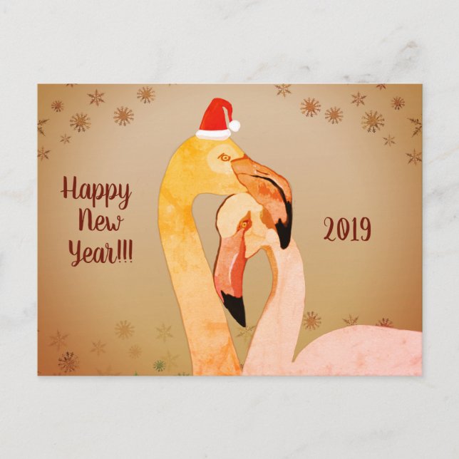 New Year Greeting Card Flamingo Birds (Front)