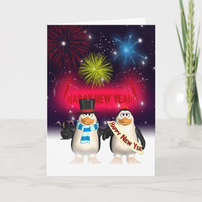 New Year Greeting Card - Happy New Year Penguins (Front)