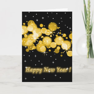 New Year Greetings in Black & Gold Holiday Card