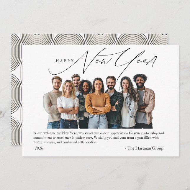 New Year Greetings Photo with Art Deco Greeting Invitation (Front/Back)