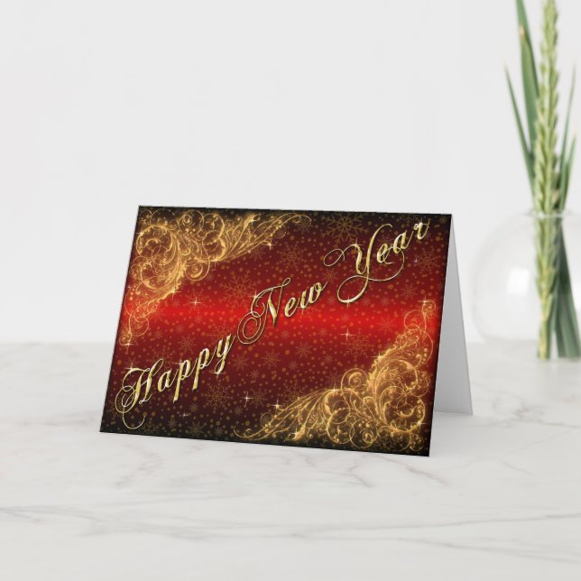 New Year Greetings with Florish and Sparkle Holiday Card (Front)