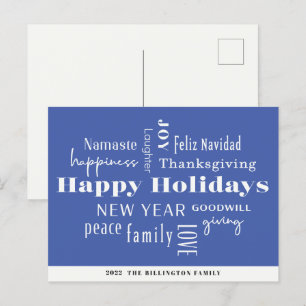 New Year Holiday Greetings Cobalt Postcard