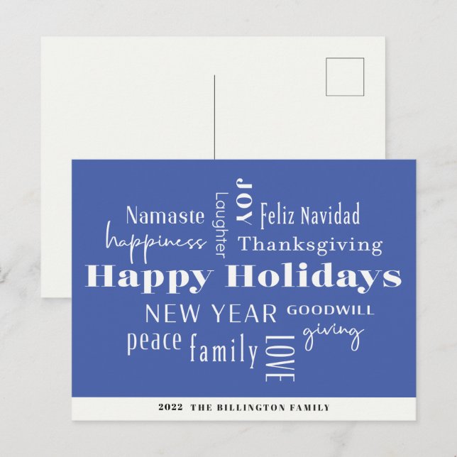 New Year Holiday Greetings Cobalt Postcard (Front/Back)