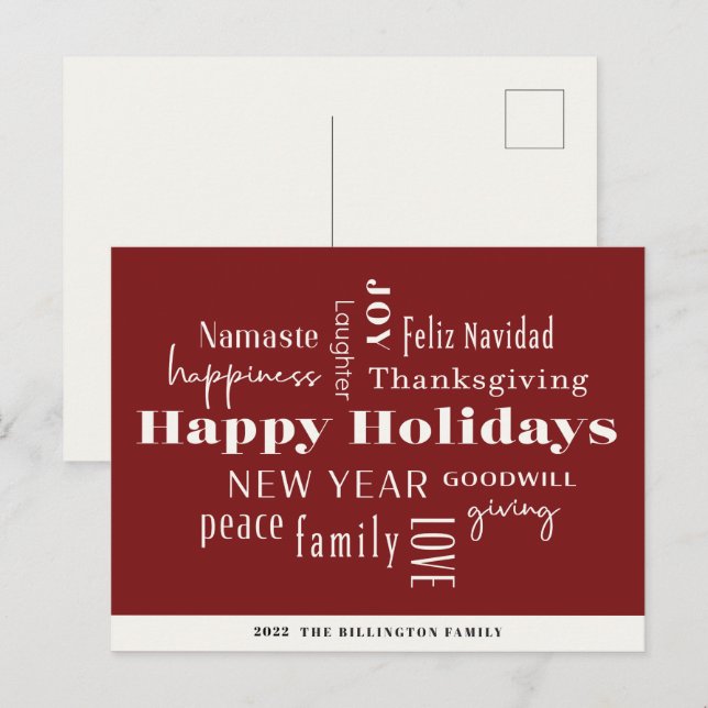 New Year Holiday Many Greetings Burgundy (Front/Back)