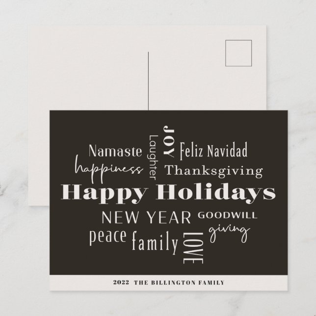 New Year Holiday Many Greetings Cream Black (Front/Back)