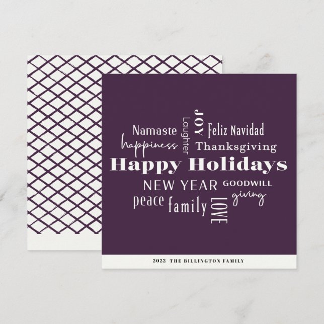 New Year Holiday Many Greetings Eggplant Card (Front/Back)
