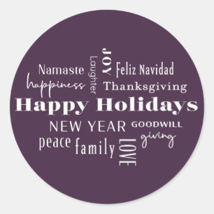 New Year Holiday Many Greetings Eggplant Classic Round Sticker
