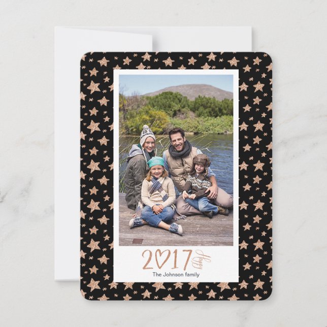 New Year Holiday | Rose Gold Stars | Photo Card (Front)