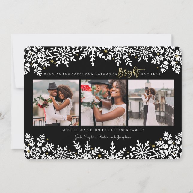 New Year Holiday | Snowflakes | 3 Photos Card (Front)