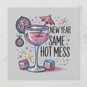 New Year Hot Mess Funny Drinking Martini Alcohol  Invitation