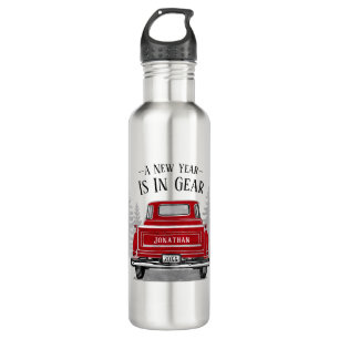 New Year In Gear Quote Vintage Red Truck Name 710 Ml Water Bottle