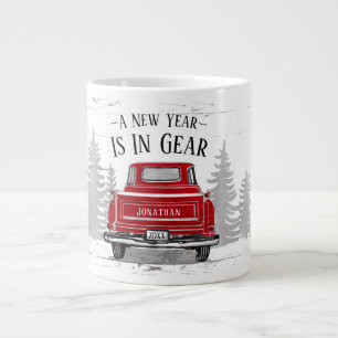 New Year In Gear Quote Vintage Red Truck Name Large Coffee Mug