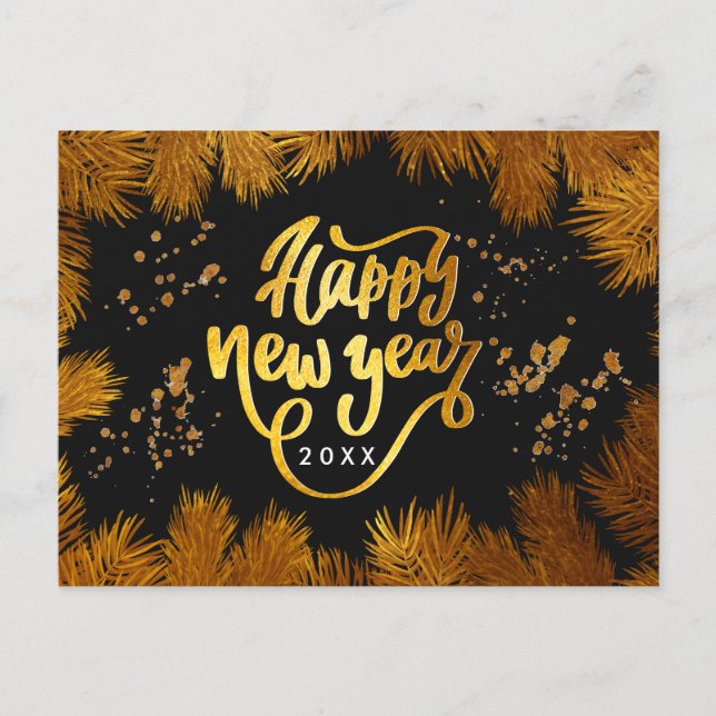 New Year Invitation Pine Gold Company Party Postca Postcard (Front)