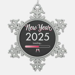 New Year Loading 2025 Happy New Year Xmas  Snowflake Pewter Christmas Ornament