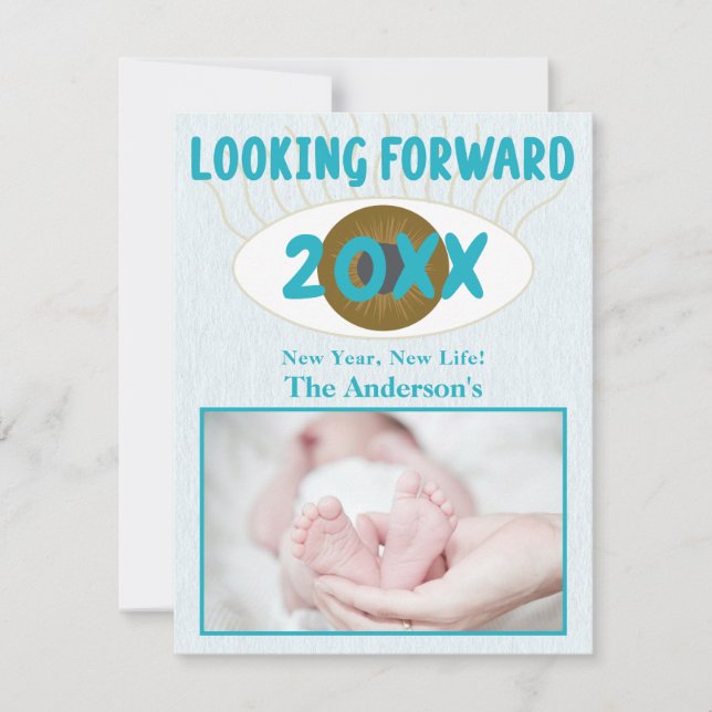 New Year Looking Forward Family Celebration Blue Holiday Card (Front)