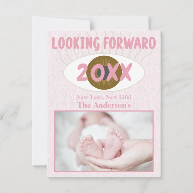 New Year Looking Forward Family Celebration Pink Holiday Card (Front)