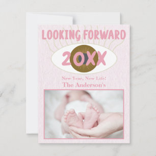 New Year Looking Forward Family Celebration Pink Holiday Card