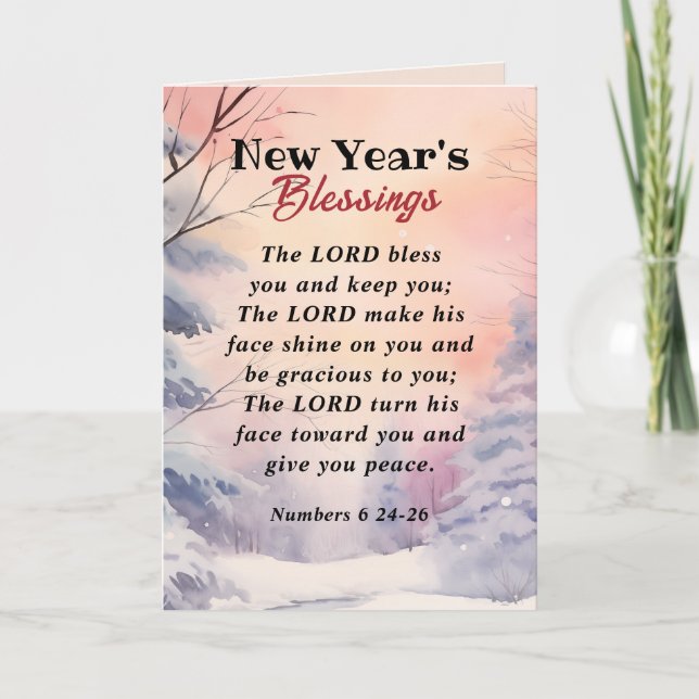 New Year Lord Bless You Bible Verse Winter Scene  Card (Front)