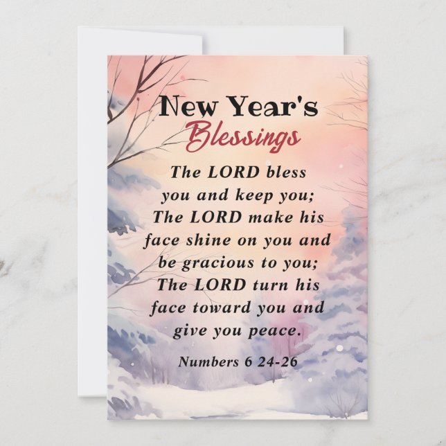 New Year Lord Bless You Bible Verse Winter Scene Holiday Card (Front)