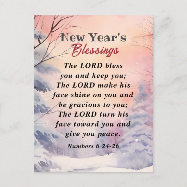 New Year Lord Bless You Bible Verse Winter Scene Holiday Postcard (Front)