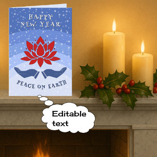 New Year lotus flower peaceful blue Holiday Card